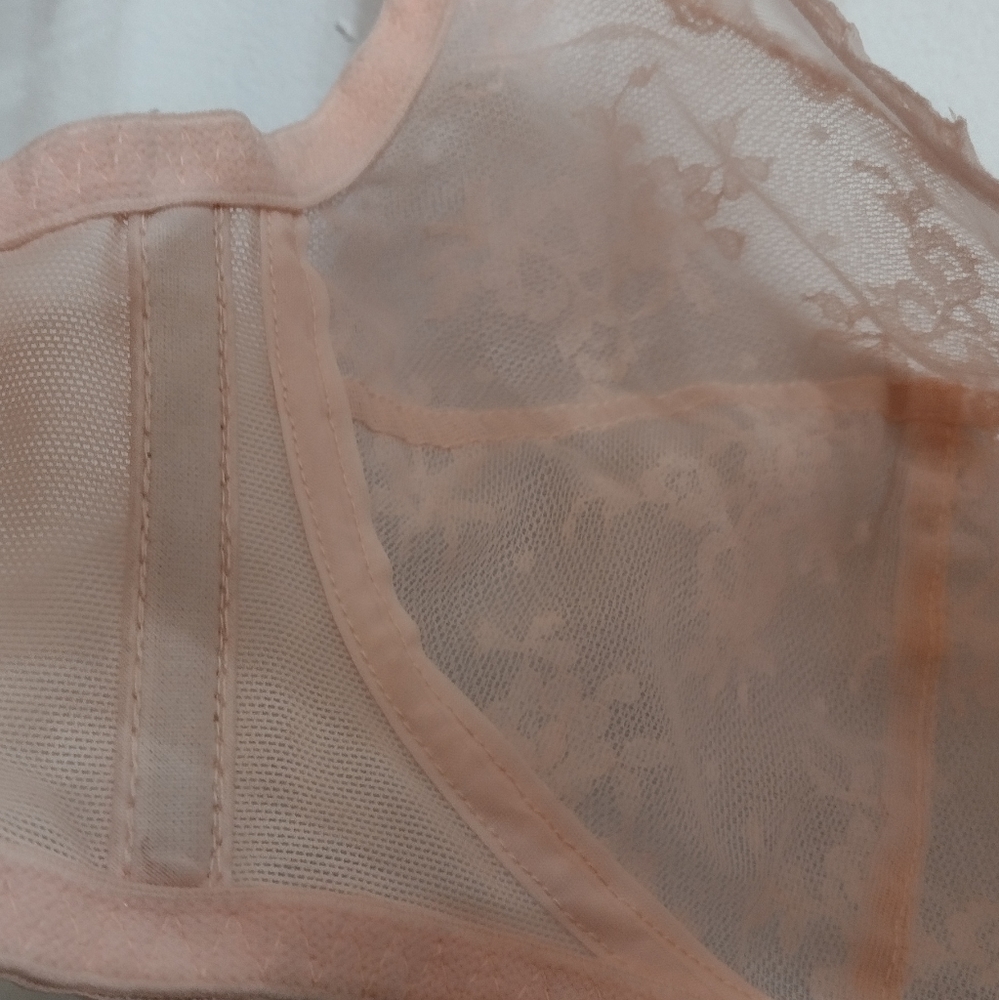 Vintage 1940s French Scandale Brayette Peach Lace Bullet Bra 34B Cup - Picture 10 of 11